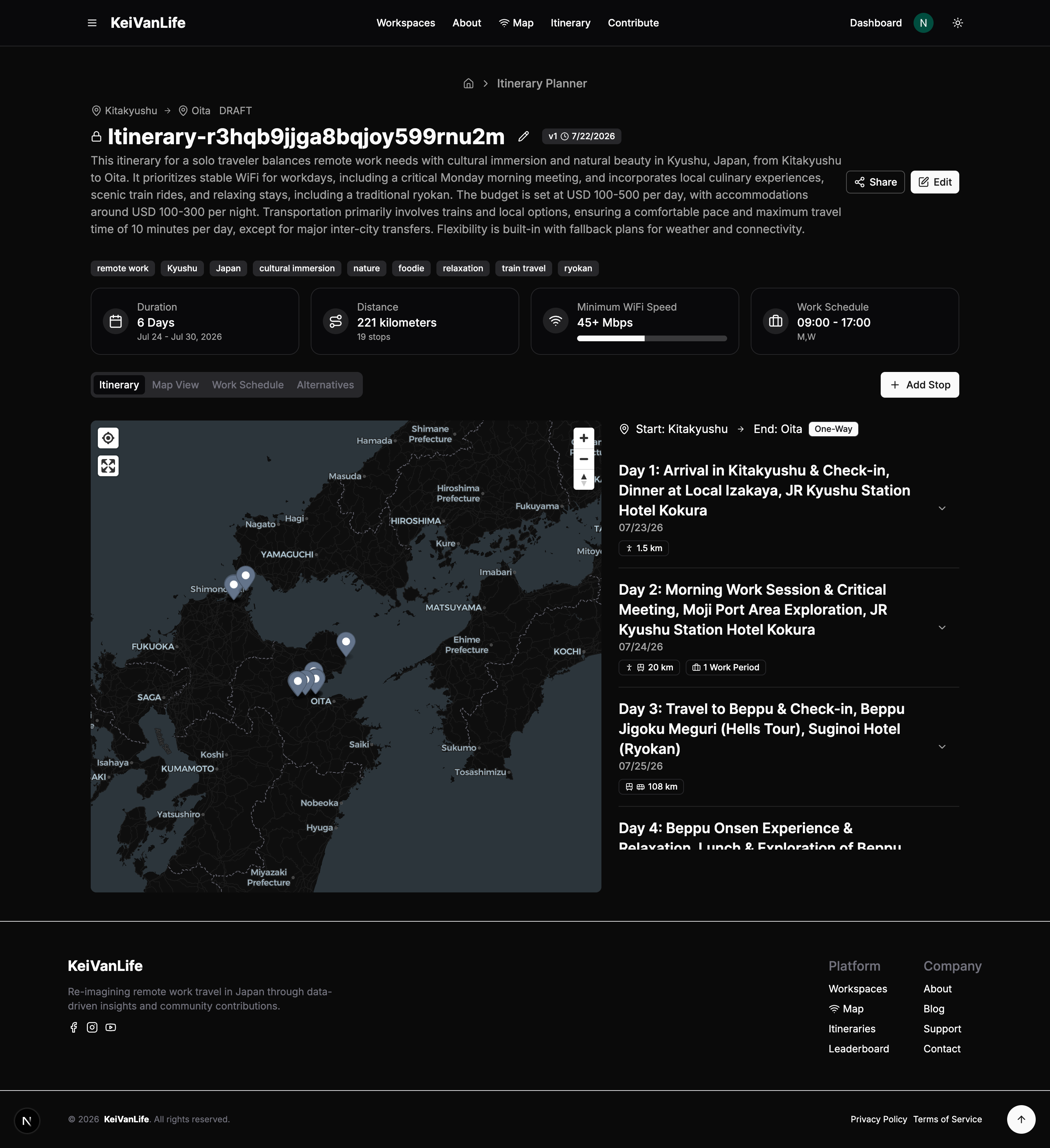 VanAI itinerary planner: work schedule and connectivity-aware trip generation.