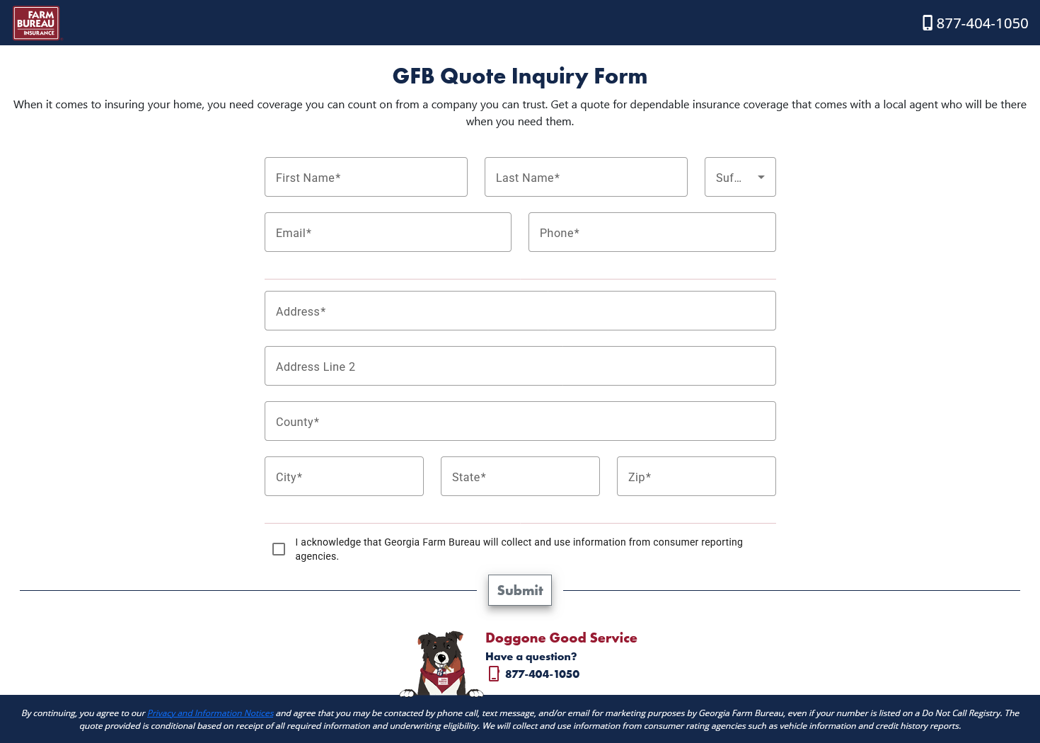 Home path: GFB Quote Inquiry Form at /home.